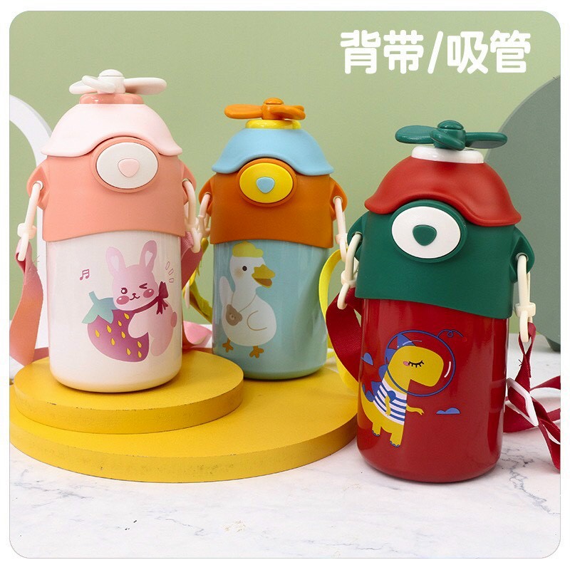 Màu hồngkem Bình nước giữ nhiệt mang đi học cute có chong chóng siêu sinh cho bé