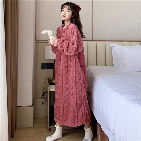 Đầm Ngủ Tay Dài Chất Nỉ Dày Dặn Thiết Kế Mới Thời Trang Thu Đông Xinh Xắn Cho Nữ