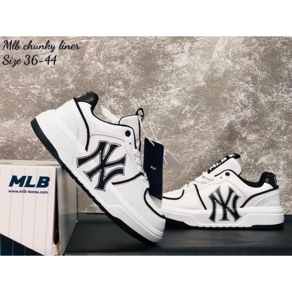 Giày MLB liner ofwhite NY kẻ đen cao cấp, giày MLB chunky NY đen hot trend 2023 - SALE SỐC