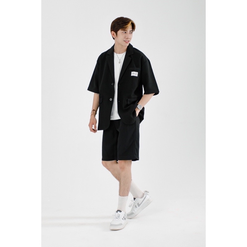 Áo Blazer Nam Tay Lỡ lỡ 2 Màu Xanh Đen Form Rộng Kiểu Dáng Thời Trang Hàn Quốc Basic AVH011