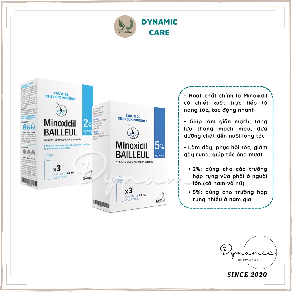 Xịt mọc tóc Minoxidil Bailleul 2% và 5% của Pháp giảm rụng tóc và kích mọc tóc dành cho nam và nữ 60ml