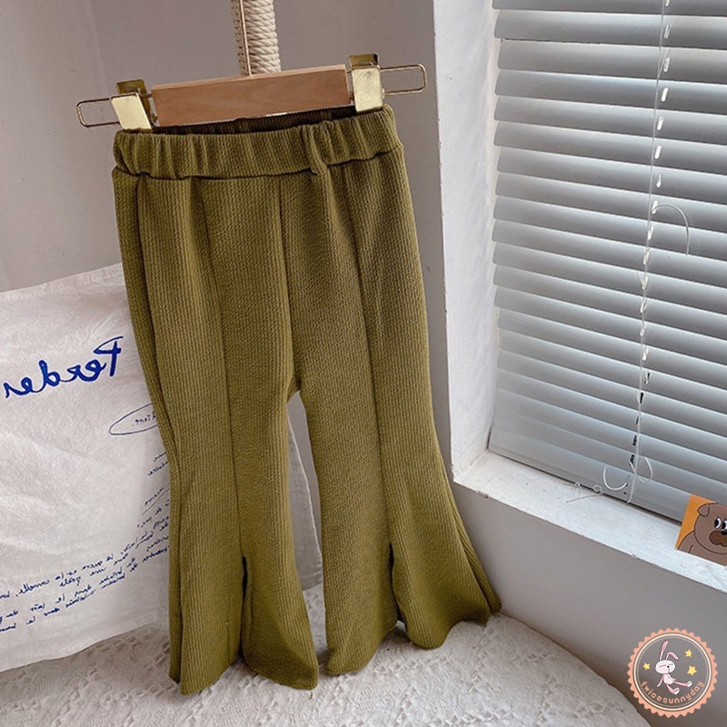 Quần Dài Ống Loe Lưng Thun Màu Trơn Phong Cách Hàn Quốc Cho Bé Gái