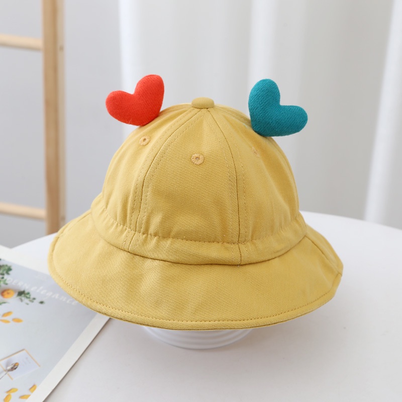 Mũ Bucket Chất Liệu Cotton Mềm Thoáng Khí Họa Tiết Trái Tim Dễ Thương Cho Bé