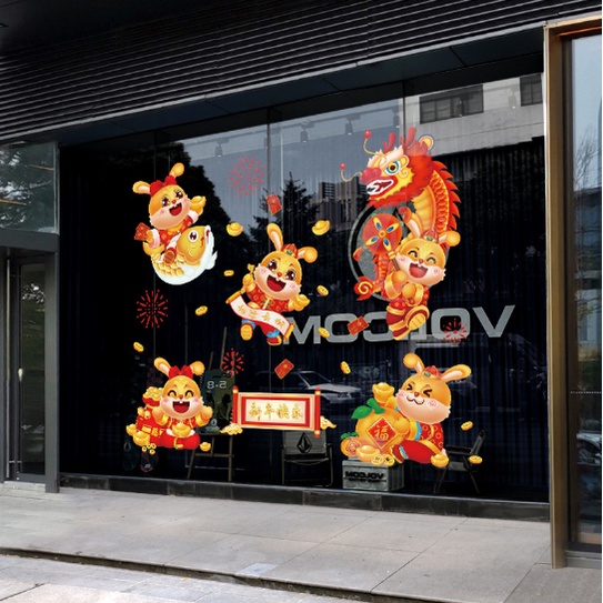 Decal trang trí Tết - Trung Thu - 5 chú thỏ vui nhộn