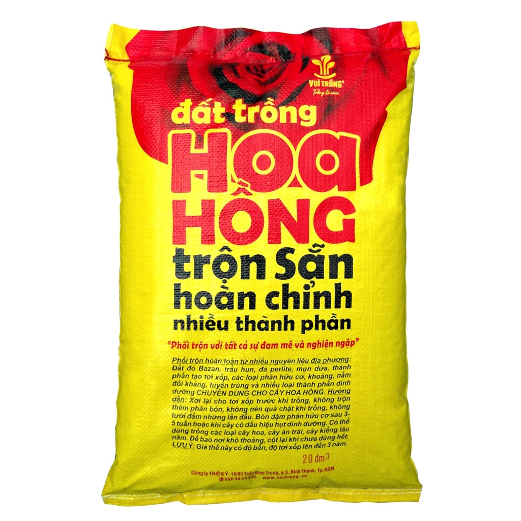Đất Trồng Hoa Hồng Trộn Sẵn hoàn chỉnh nhiều Thành Phần, tơi xốp, thoát nước tốt, bao 20dm3