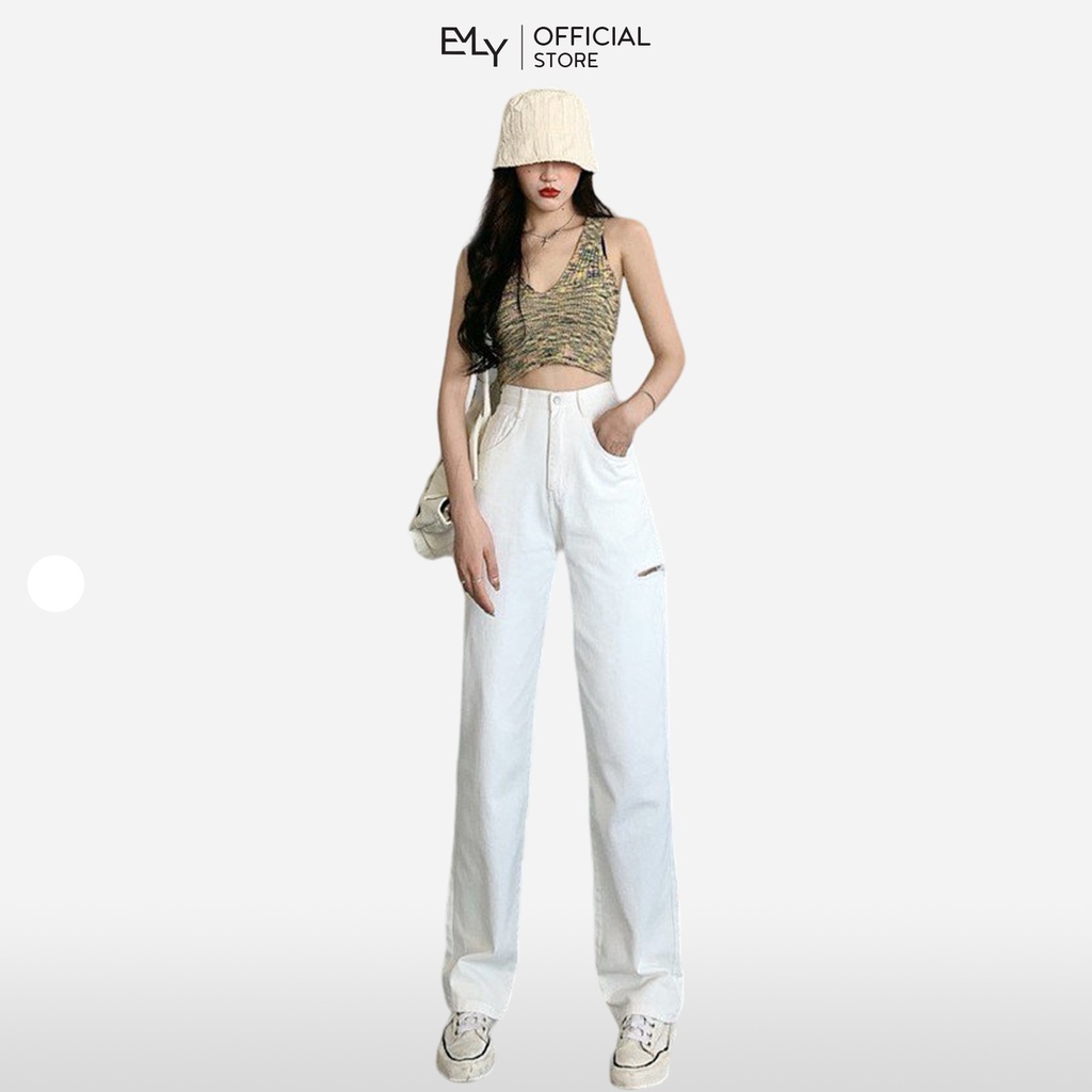 Quần jean bò ống rộng suông xuông nữ jeans cạp cao Emilyshop phong cách ulzzang