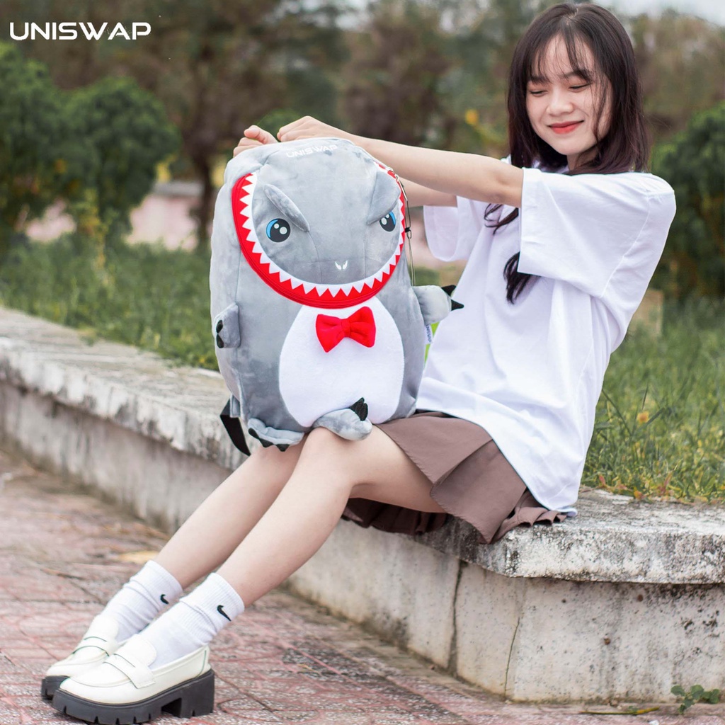 Balo Cá Sấu vải nhung mềm mịn UNISWAP màu xám size lớn đựng nhiều đồ dùng đi học đi du lịch, mẫu vải nhung dày 2 lớp