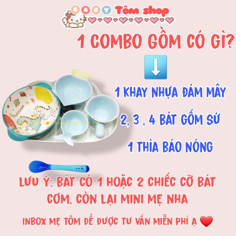 Combo bát ăn dặm gốm sứ hình Con Vật cho bé yêu NCC Baby Tôm