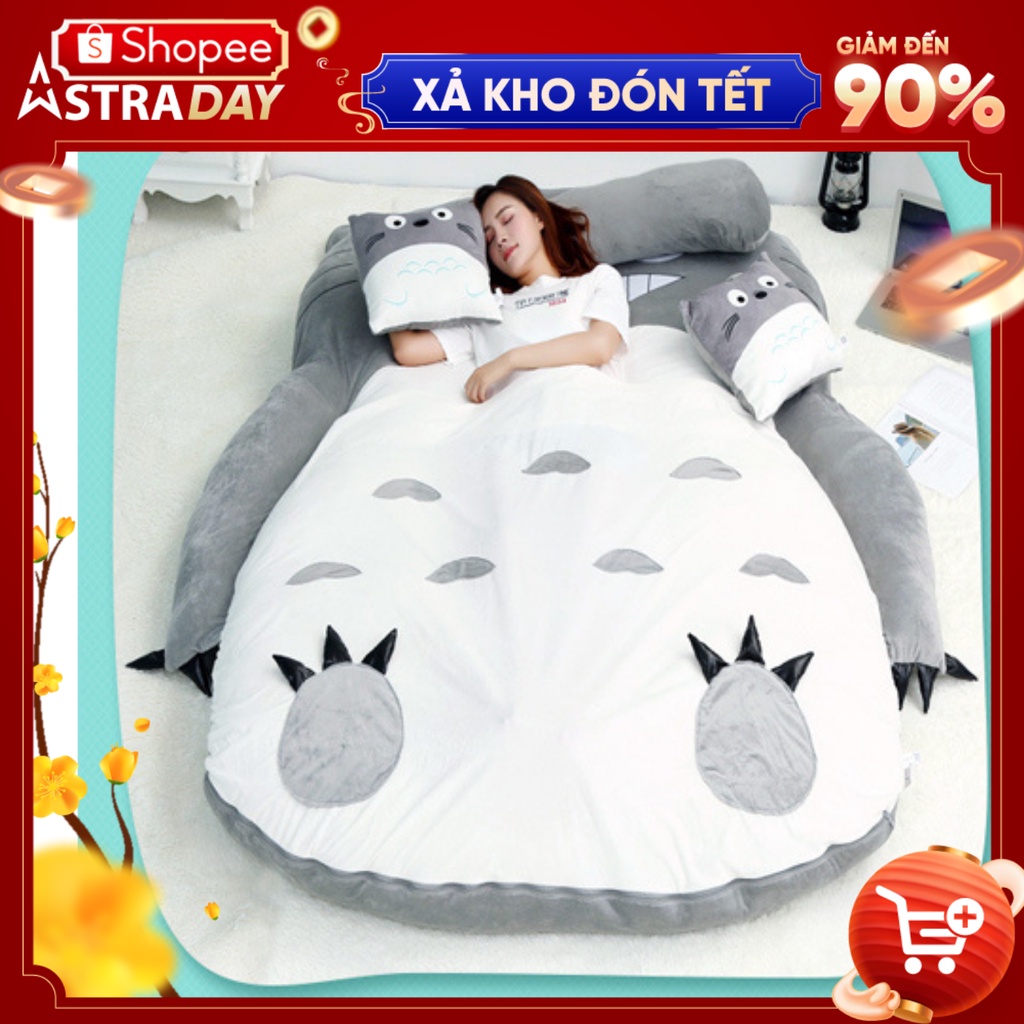 {HÀNG CHÍNH HÃNG}Giường Totoro-Đệm Giường Thêu Hình Thú Siêu Kute Cao Cấp Vải Bọc Mịn Không Xù Đệm Êm