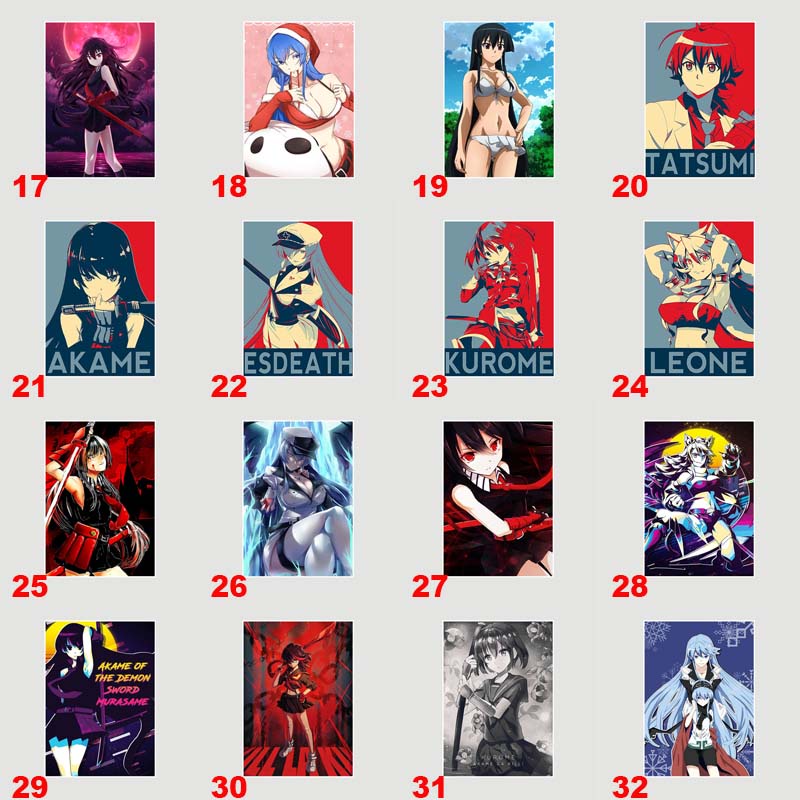 Tranh Cuộn Treo Tường Trang Trí Phòng Khách In Hình Anime Akame Ga Kill 42X30CM