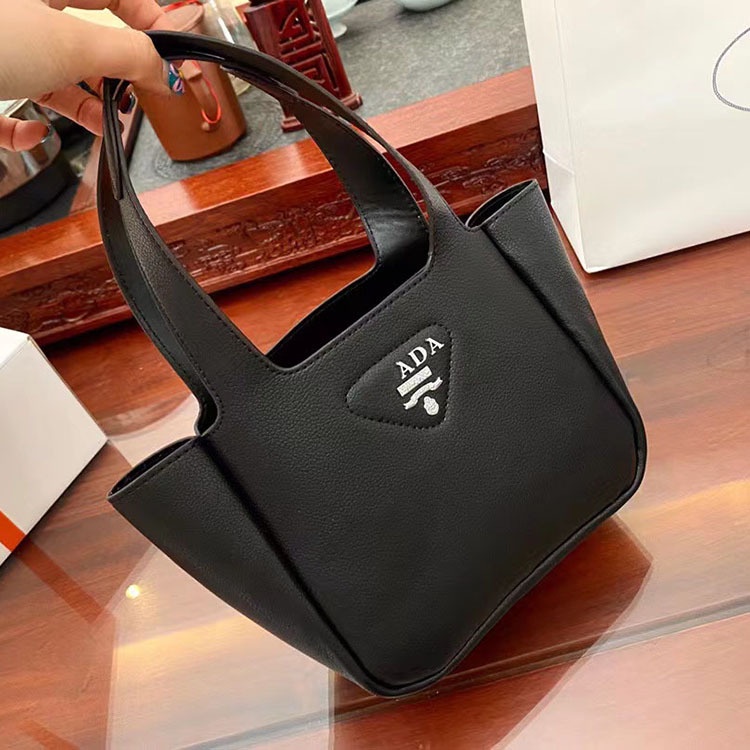 LSXF PRADA big-name bag vegetable basket pure leather mini leather black bucket bag small commuter portable mop women's bag