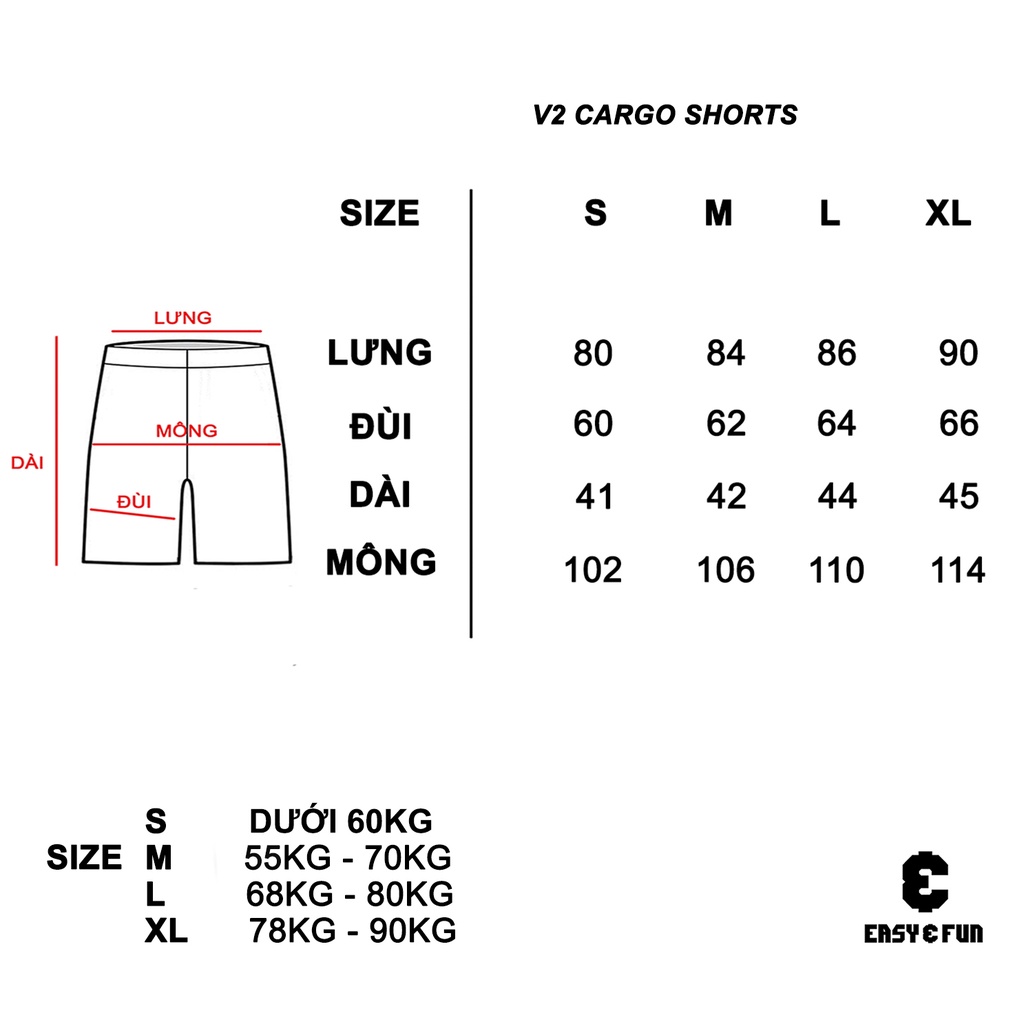 Quần short kaki túi hộp unisex nam nữ V2 cargo short