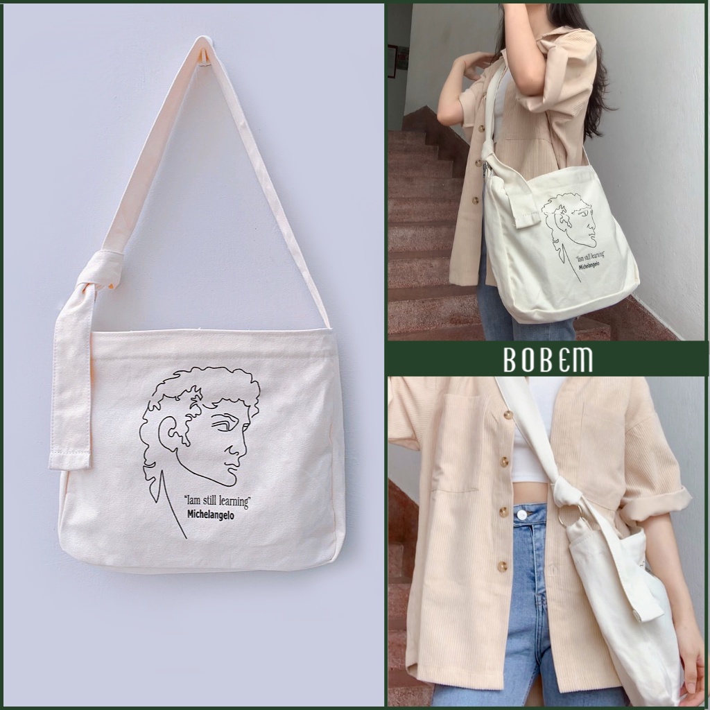 Túi đeo chéo canvas Checked Caro nam nữ