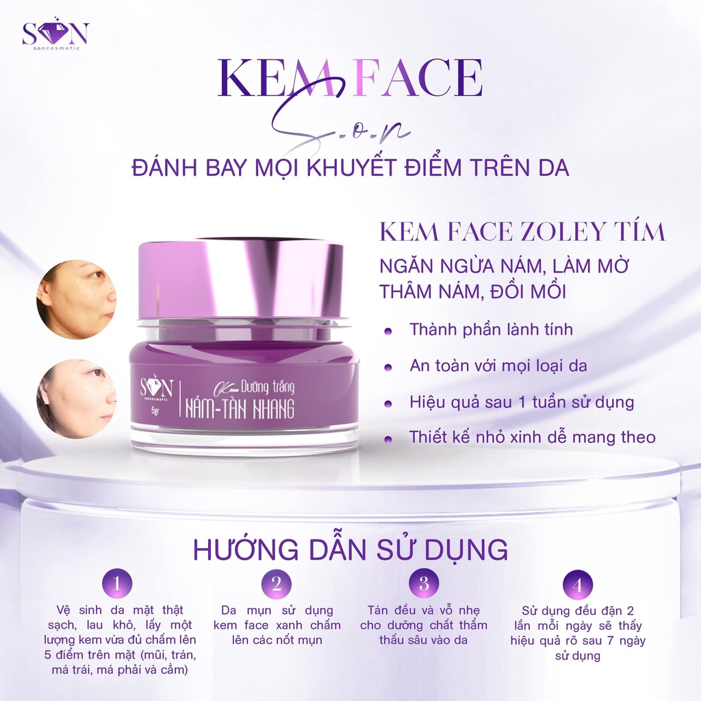 KEM FACE S.O.N MÀU TÍM GIẢM THÂM NÁM MẪU MỚI 2022