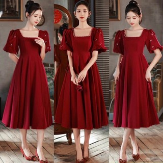 [Ảnh thật]🍒Đầm dự tiệc xoè tay phồng đính hạt ngọc S.MLXL