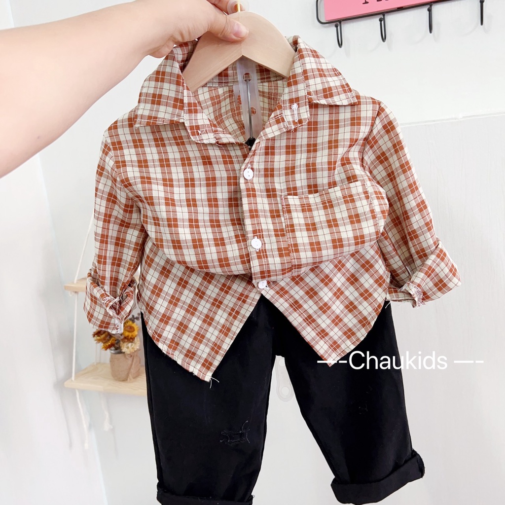 SALE BỘ SƠ MI KARO QUẦN KAKI MỀM  CHO BÉ TRAI SIZE 10-20KG(SMK)