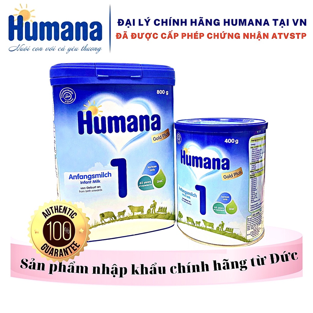 Sữa bột Humana Gold Plus 1 cho bé 0 - 6 tháng tuổi - Nhập khẩu chính hãng từ Đức hộp 400g và 800g