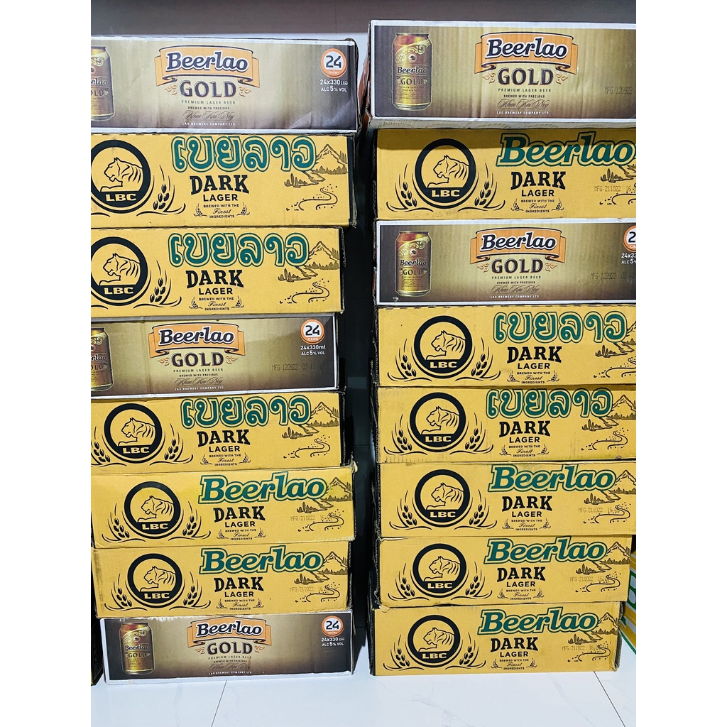 Combo 6 lon bia Lào đen dark lager, 6% uống quên sầu