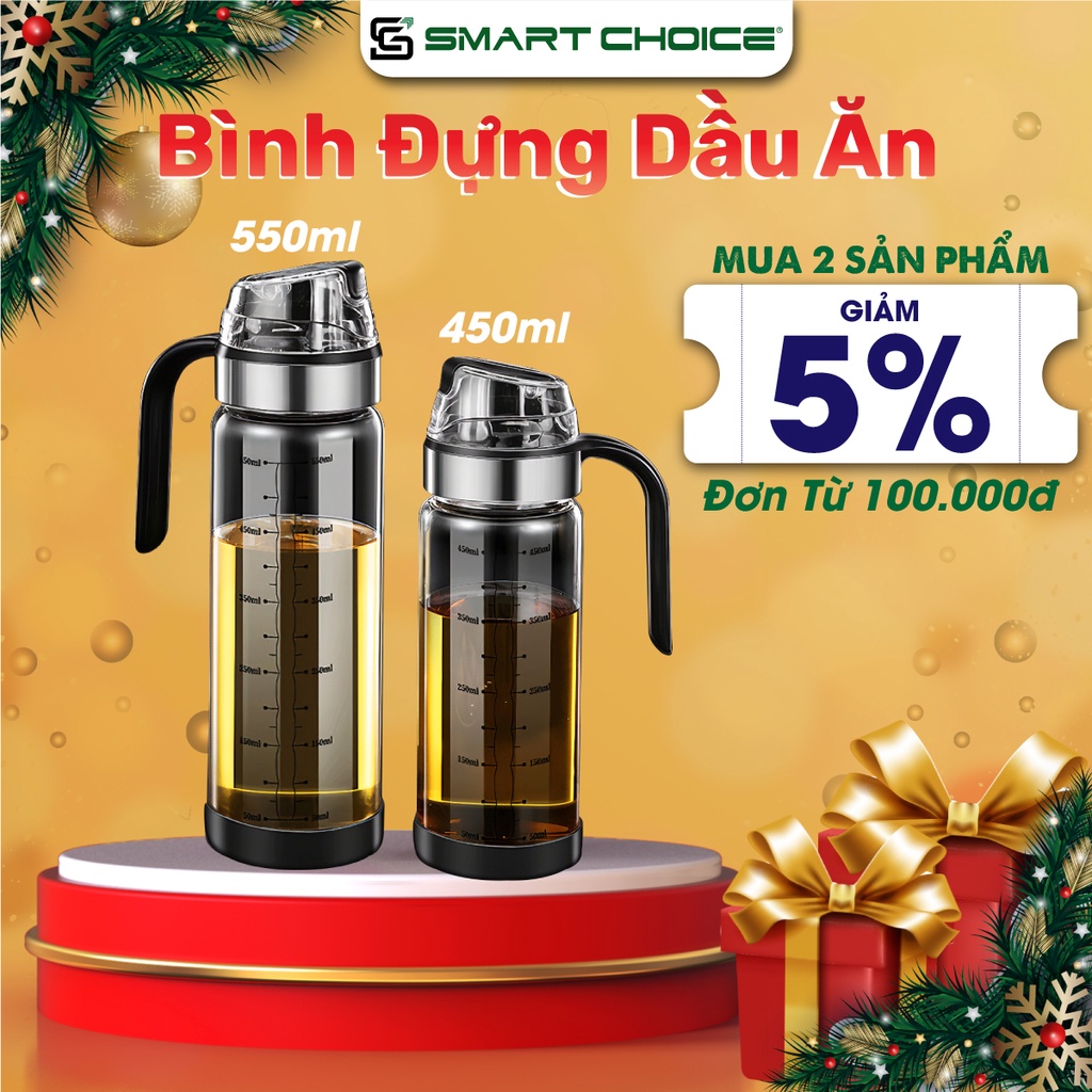 Chai đựng dầu ăn Smartchoice, bình đựng dầu ăn, nước mắm thủy tinh cao cấp có nắp mở tự động 550ml