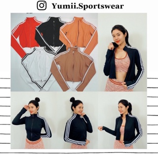 [ Yumii ] Áo Khoác Thể Thao Tập Gym Yoga Nữ - Áo Khoác Thể Thao Dáng Croptop Tay Dài Phối Sọc Siêu Cool Ngầu, Co Dãn Tốt