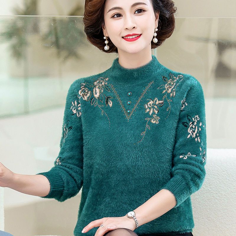 Mẹ mặc áo len lông chồn mùa đông của phụ nữ quần áo ấm trung niên và người già mới
