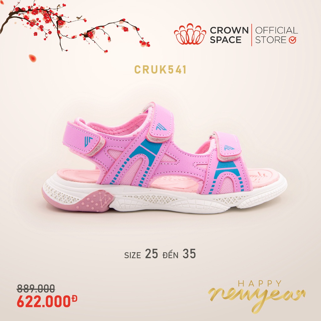 Sandal Đi Học Bé Gái Cao Cấp, Dép Quai Hậu Bé Gái Chính Hãng Crown Space Siêu Êm Chống Hôi Chân Size 25-35 CRUK541.