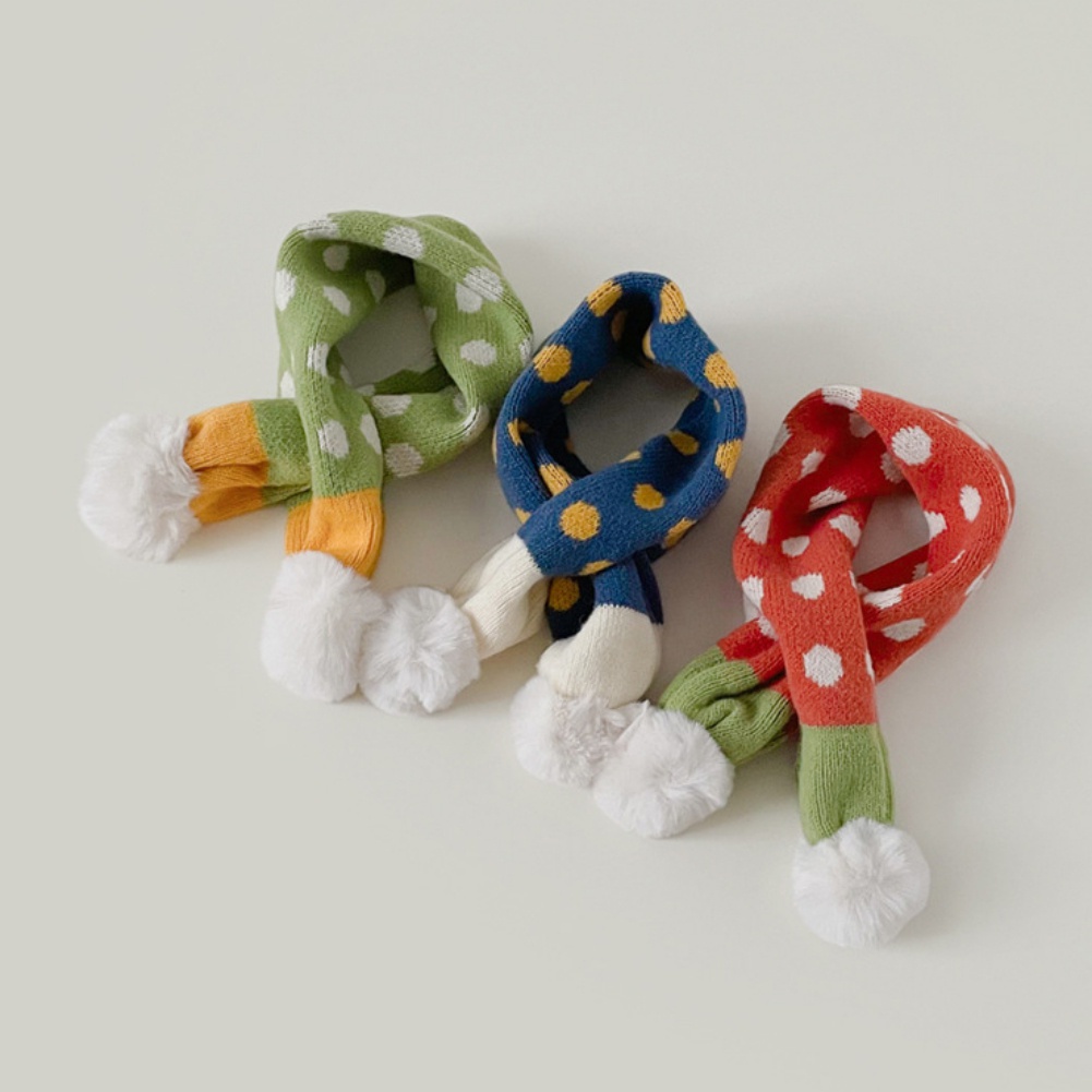 Khăn Choàng Cổ Đan Len Họa Tiết Chấm Bi Phong Cách Hàn Quốc Thời Trang Thu Đông Xinh Xắn Cho Bé Gái