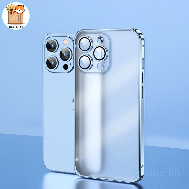 Ốp Điện Thoại Kim Loại Mặt Nhám Kèm Kính Bảo Vệ Ống Kính Chống Rơi Cho IPhone 13 Plus 12 11 Pro Max