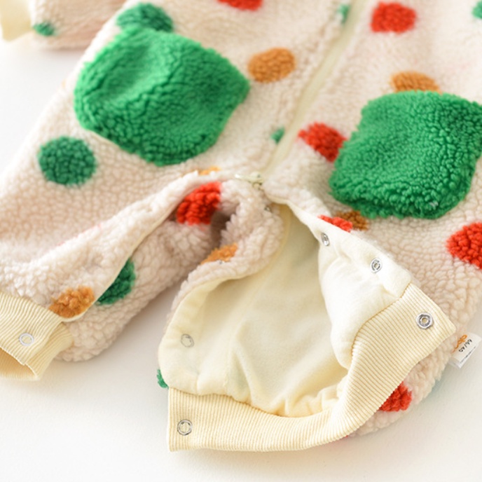 Bộ Áo Liền Quần Lót Lông Cừu Dày Dặn Họa Tiết Chấm Bi Màu Sắc Tương Phản Thời Trang Thu Đông Cho Bé