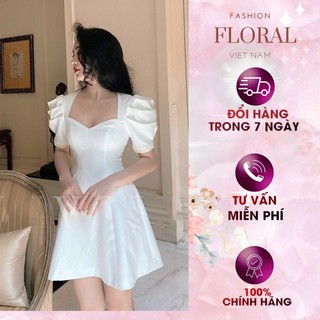 Đầm trắng dáng xòe tay bồng FLORAL DESIGN hotgirl cực xinh dự tiệc sang chảnh