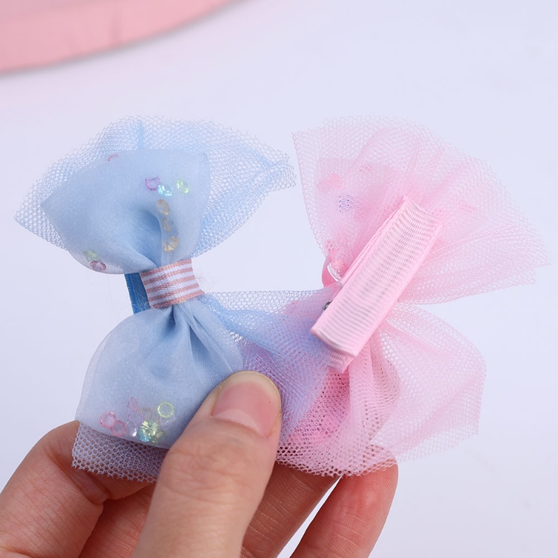 Set 10 Kẹp Tóc Nơ Lưới Thời Trang Cho Bé Gái