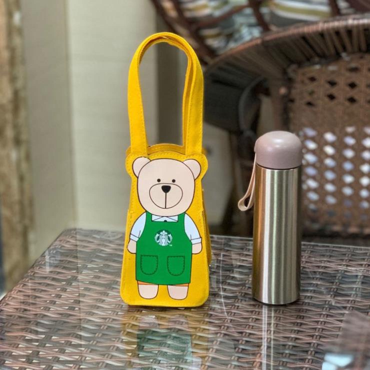 Túi Vải Đựng Ly Nước Starbucks Hình Gấu Dễ Thương Xinh Xắn
