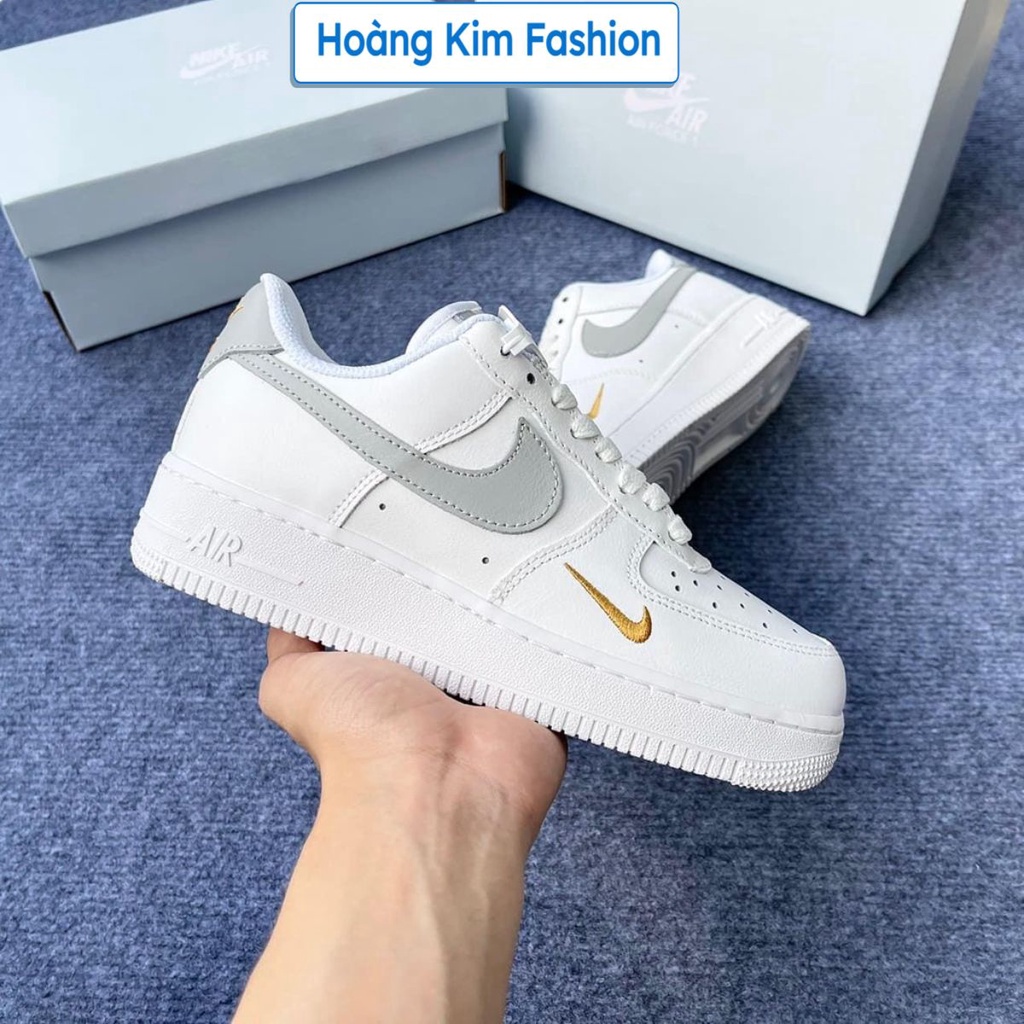 Giày_Nike AF1 Nam Nữ Thể Thao, Giày Air Force 1 Xám Thêu Vàng Thời Trang Hàng Đẹp Full Box. Minoan Fashion