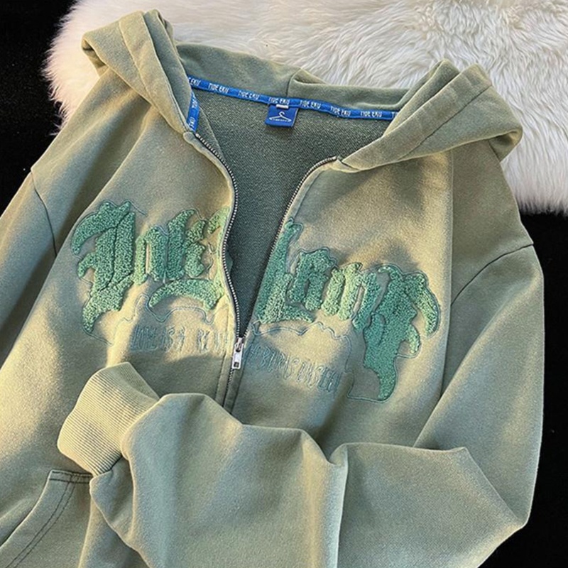 Áo Khoác Hoodie Tay Dài Có Khóa Kéo In Chữ Phong Cách Gothic Dễ Thương