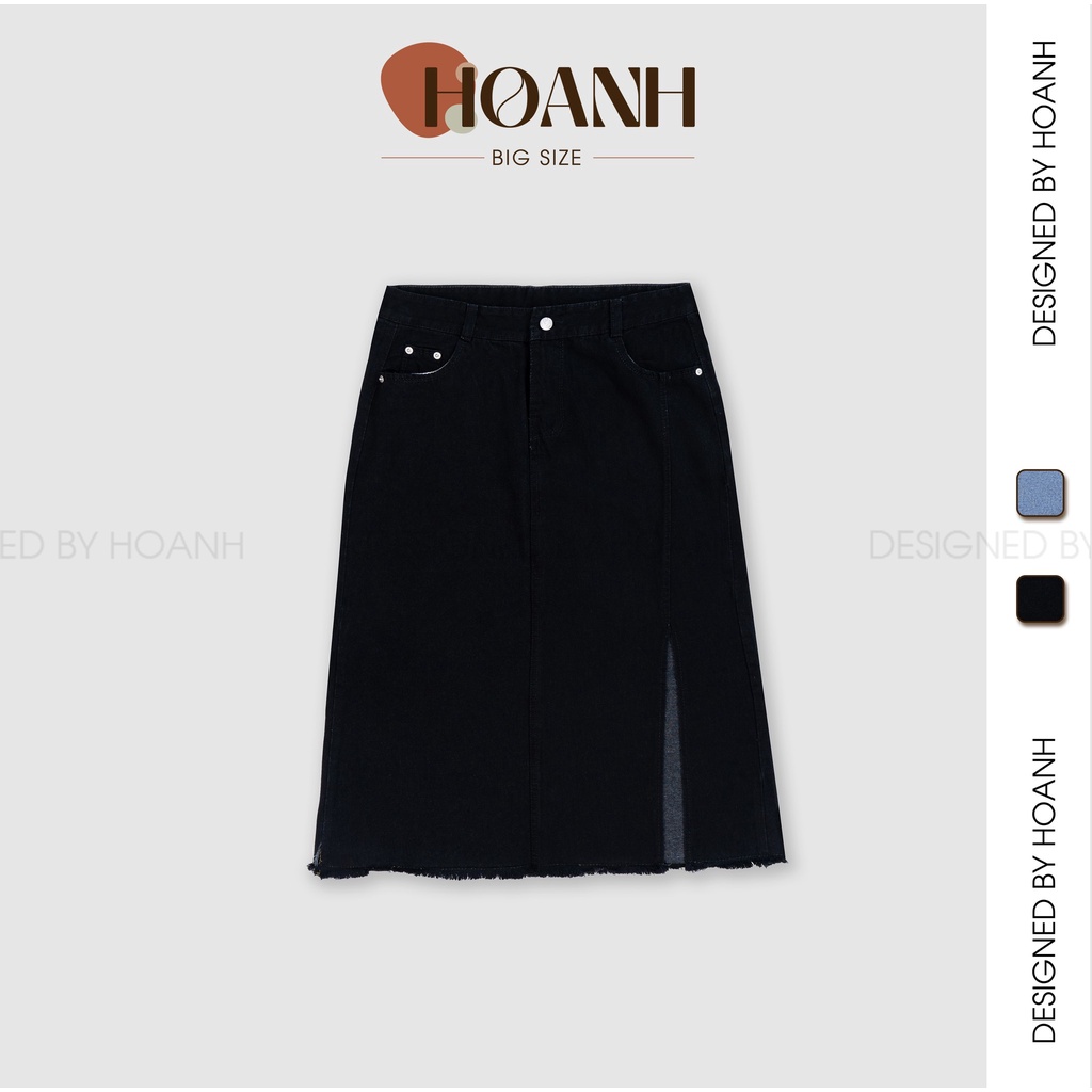 Chân Váy Dài Midi Jean Đen Lưng Cao Dáng Chữ A ( 55 - 90Kg ) Váy Bò Dài Cạp Cao Không Giãn - HOANH BIGSIZE
