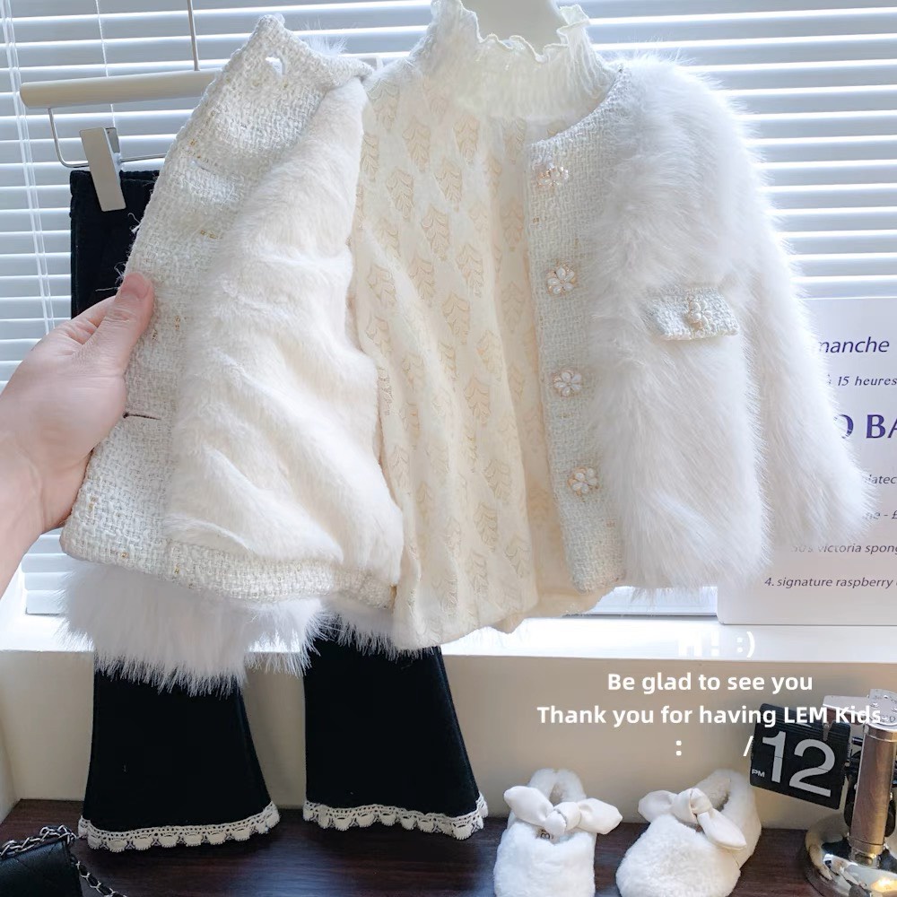 Áo Khoác Lông Giả Lông Thú Lót Lông Nhung Mềm , Ấm Áp Cho Bé Gái