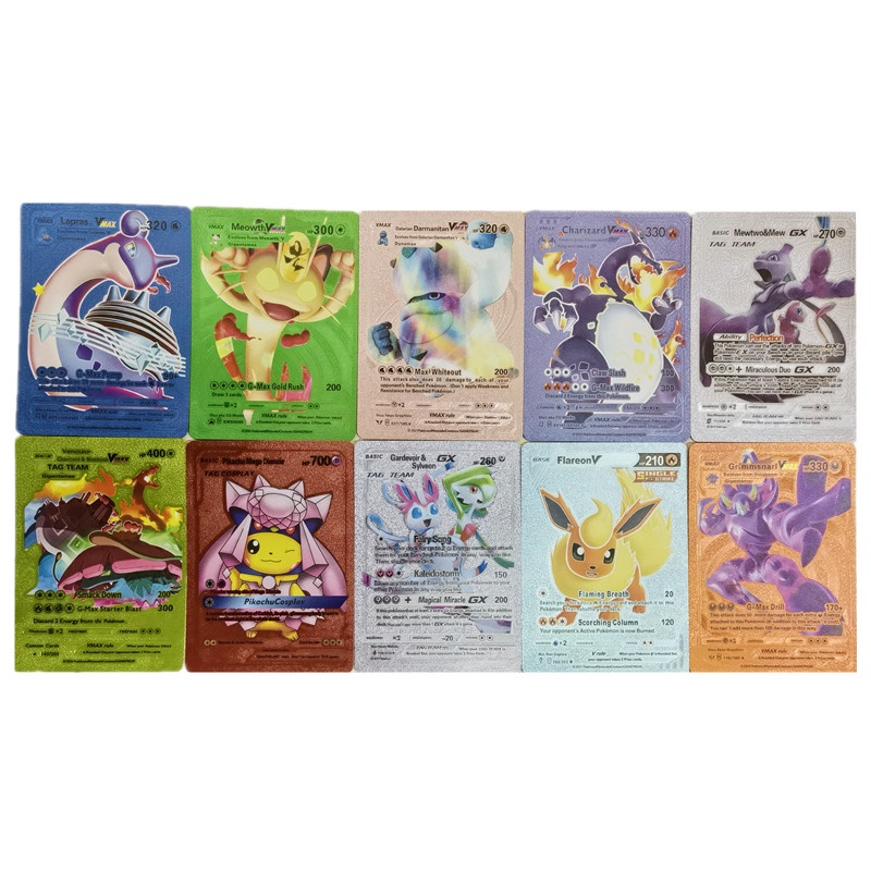 Set 10 / 54 Thẻ Bài Pokemon Nhiều Màu Sắc Bằng Kim Loại Cho Bé
