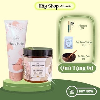 Combo bột tắm trắng thảo dược trắng da hercosmetic 300gr và kem body bab zuyu trắng da 250ml