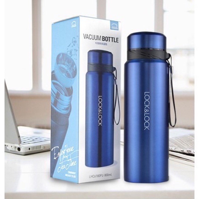 Bình Giữ Nhiệt LocknLock 800ML Có Khay Lọc Trà Và Dây Treo, ly giữ nhiệt Màu Xanh Vacuum Bottle LHC6180FU T2Cmall