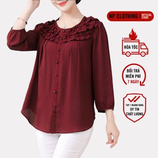 Áo Trung Niên Nữ A355, Kiểu Sơ Mi Bigsize Cho Mẹ Cổ Bèo Phối Nút Trang Nhã | Thời Trang NP CLOTHING