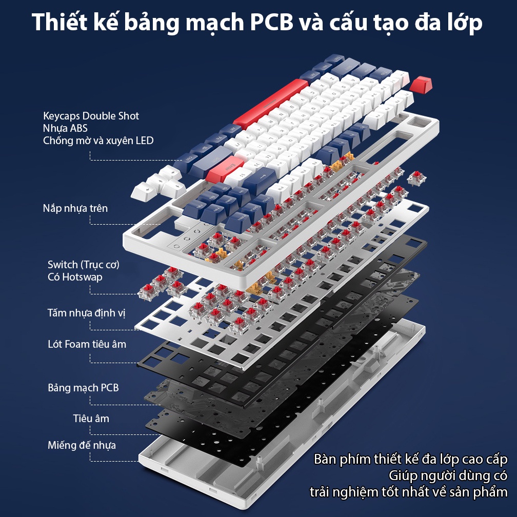 Bàn phím cơ Coputa Bàn phím cơ Bluetooth không dây 3 chế độ LED RGB Hotswap cao cấp K87