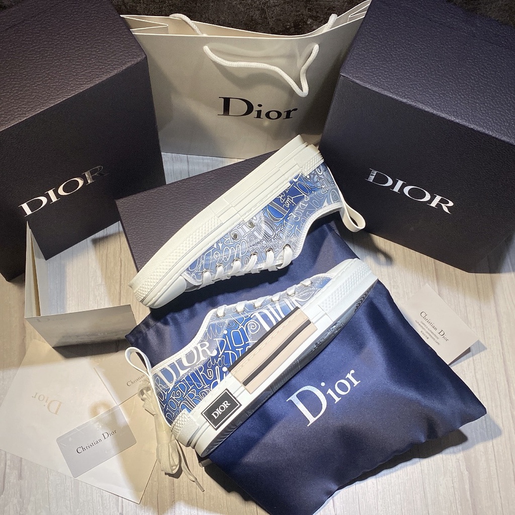 Giày Thể Thao Dior B23 Low-Top 'Blue'. Giày Thể Thao Dior B23 Chữ Chảy Xanh Dương Thấp Cổ