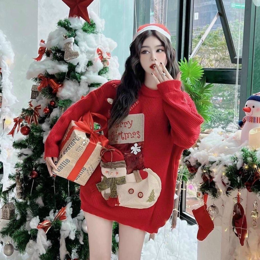 Áo len kiểu HOTTREND, áo len nữ noel chất len dày dặn hàng đẹp