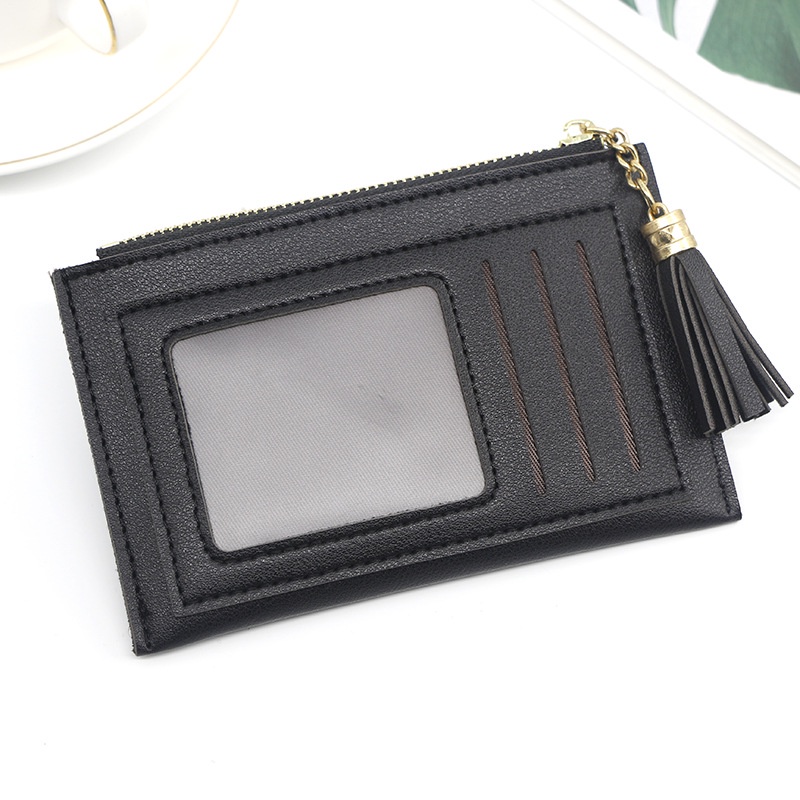 Ví Đựng Tiền Xu Màu Trơn Có Khóa Kéo Phối Tua Rua Màu Sắc Đơn Giản Thời Trang Cho Nữ