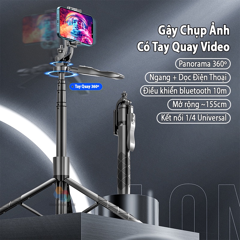 Gậy Chụp Hình Selfie Có Chống Rung, Siêu Dài, Quay Video Livestream, Tiktok Video, Chụp Toàn Cảnh 360, Có Bluetooth