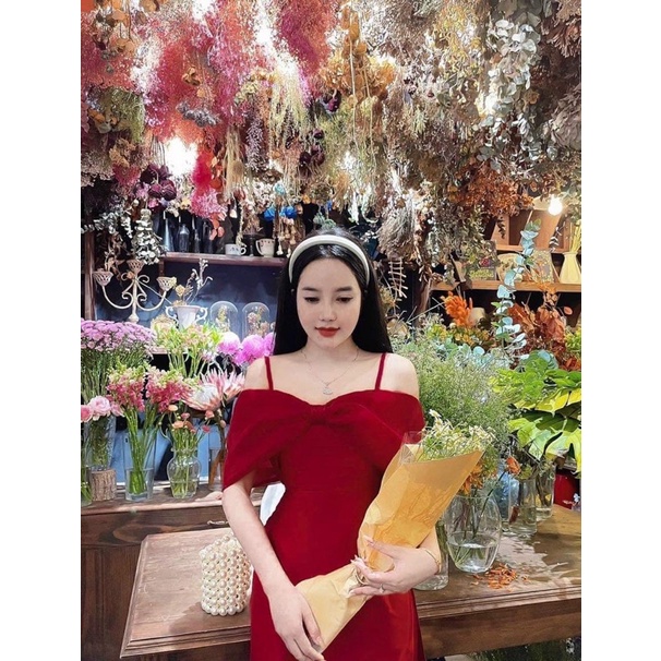 SET ÁO DÀI NƠ NGỰC LỤA TẰM PHỐI QUẦN CHUN