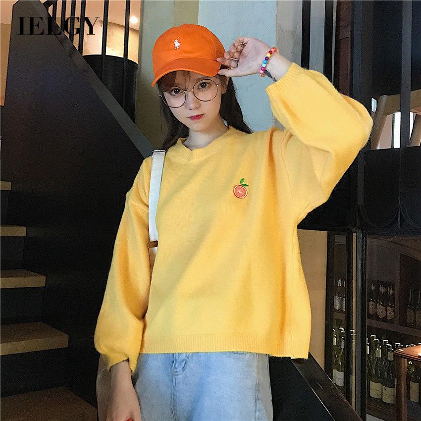 IELGY IELGY Áo sweater Dáng Rộng Thêu Họa Tiết Màu Sắc Ngọt Ngào Phong Cách Hàn Quốc Cho Nữ