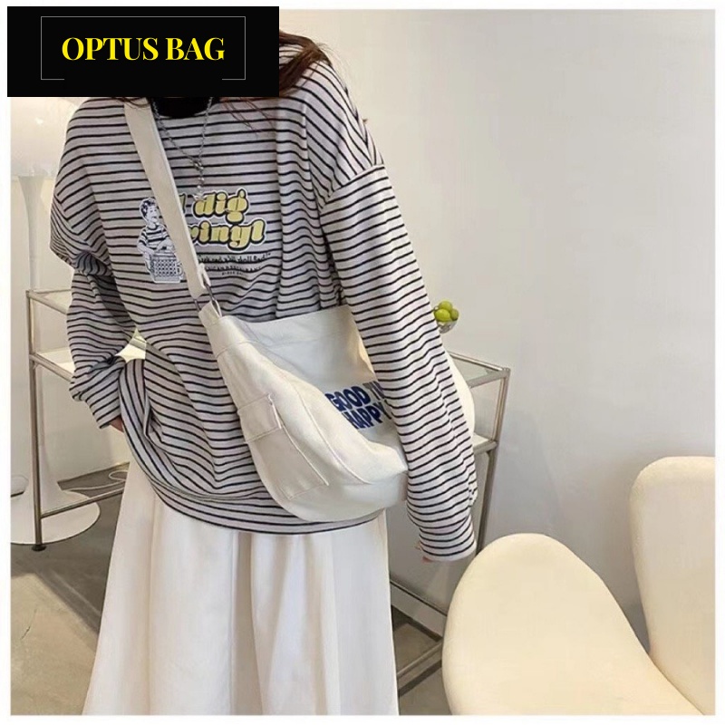 Túi Xách Đeo Vai Vải Canvas Đeo Chéo Optusbag Phong Cách Nhật Bản Thời Trang Cho Nam Nữ