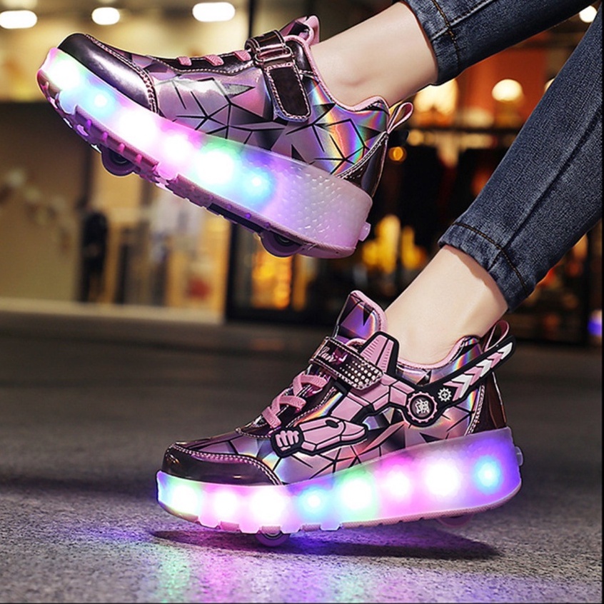 Giày trượt bánh gót 2 bánh cho trẻ em và nữ có đèn LED sạc pin 2166 BLACKPINK