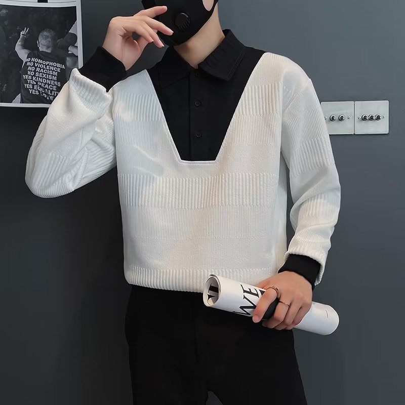 Áo Sweater Polo Dệt Kim Tay Dài Kiểu Hàn Quốc Thời Trang Cho Nam